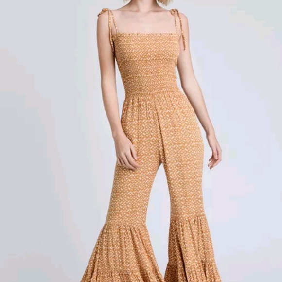 smocked bell bottom jumpsuit